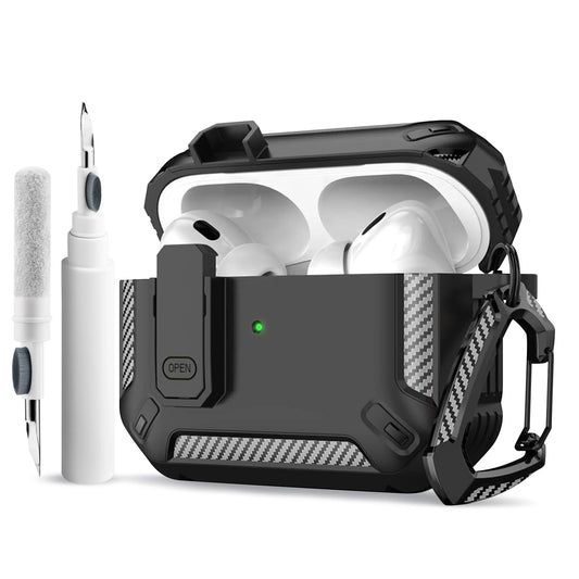 Carbon Fiber AirPods Pro Case – Shockproof Protective Cover with Carabiner & Security Lock | Fits AirPods Pro / Pro 2