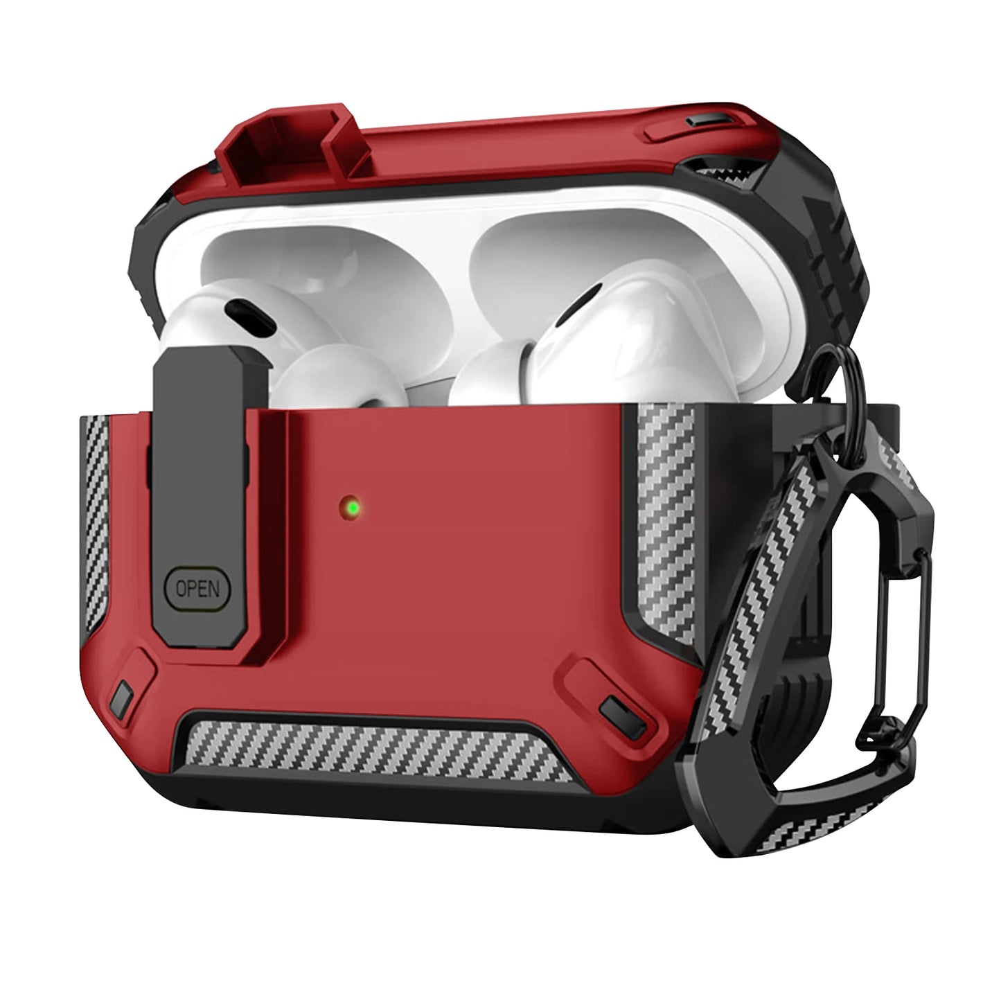 Carbon Fiber AirPods Pro Case – Shockproof Protective Cover with Carabiner & Security Lock | Fits AirPods Pro / Pro 2