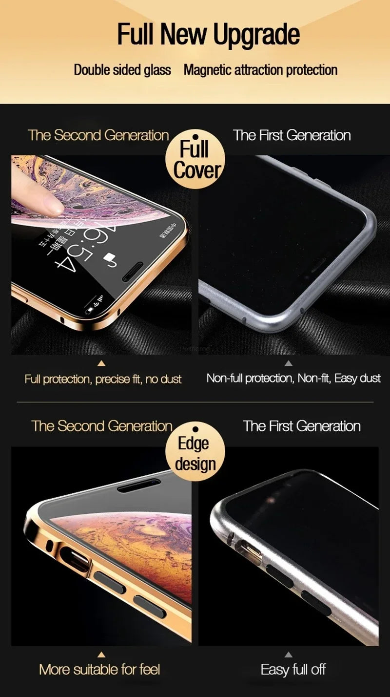 Magnetic tempered glass privacy metal case for iPhone 16 15 14 13 12 XR 11 pro Max 7 8 plus 360 magnet antispy protective cover