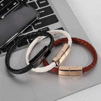 Leather Bracelet Charger – USB Charging Cable & Data Transfer Cord | Braided Portable Cable for iPhone, Samsung, Huawei, Xiaomi