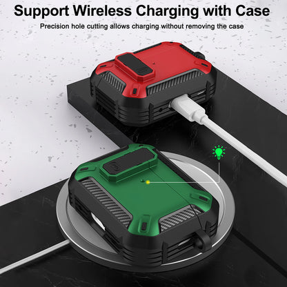 Carbon Fiber AirPods Pro Case – Shockproof Protective Cover with Carabiner & Security Lock | Fits AirPods Pro / Pro 2