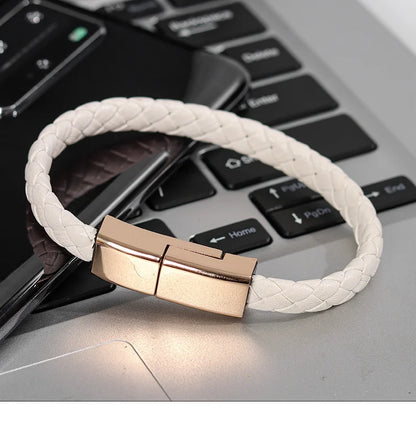 Leather Bracelet Charger – USB Charging Cable & Data Transfer Cord | Braided Portable Cable for iPhone, Samsung, Huawei, Xiaomi