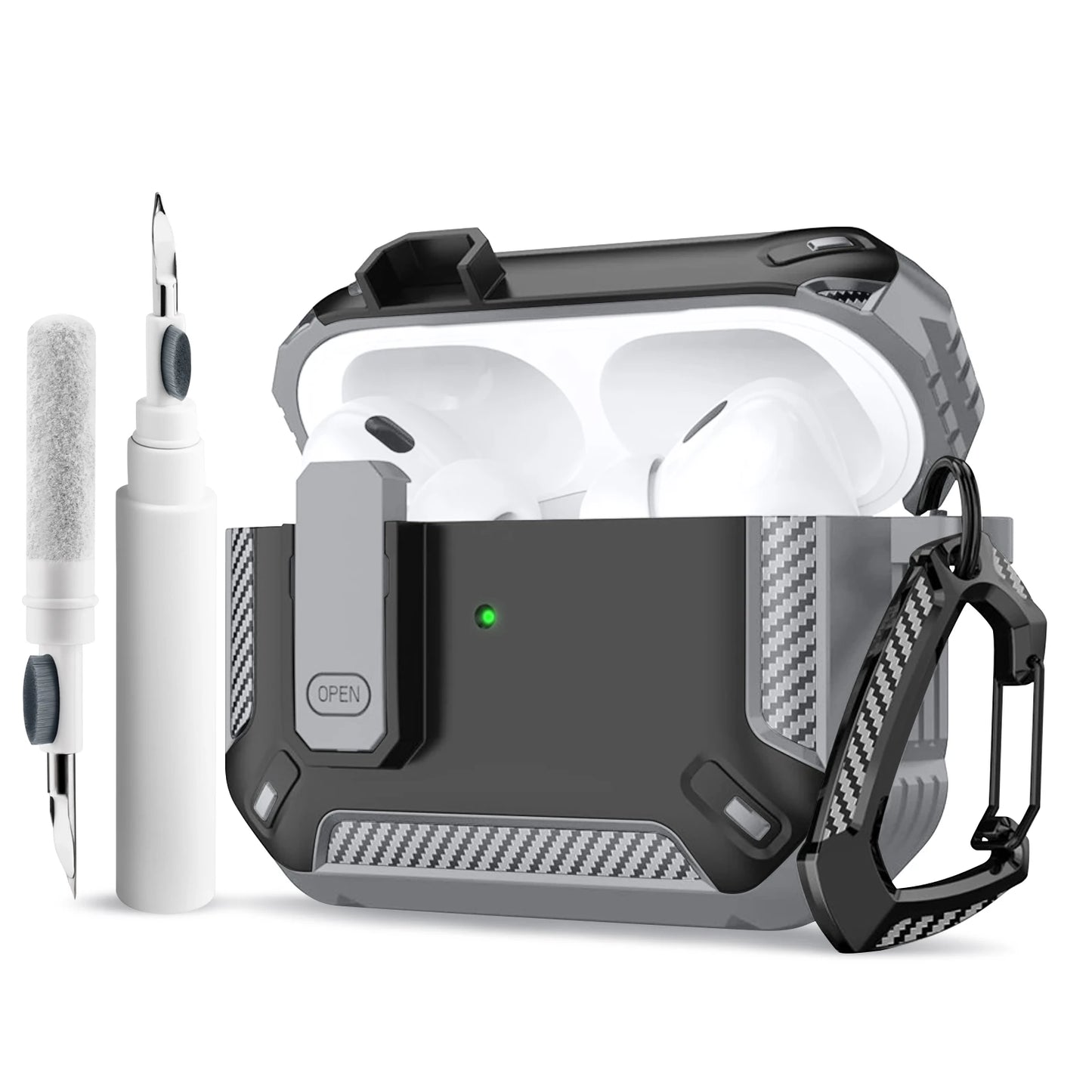 Carbon Fiber AirPods Pro Case – Shockproof Protective Cover with Carabiner & Security Lock | Fits AirPods Pro / Pro 2