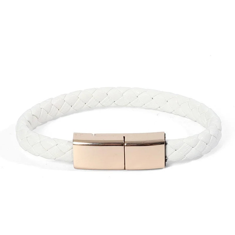 Leather Bracelet Charger – USB Charging Cable & Data Transfer Cord | Braided Portable Cable for iPhone, Samsung, Huawei, Xiaomi