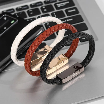 Leather Bracelet Charger – USB Charging Cable & Data Transfer Cord | Braided Portable Cable for iPhone, Samsung, Huawei, Xiaomi