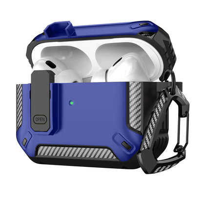 Carbon Fiber AirPods Pro Case – Shockproof Protective Cover with Carabiner & Security Lock | Fits AirPods Pro / Pro 2