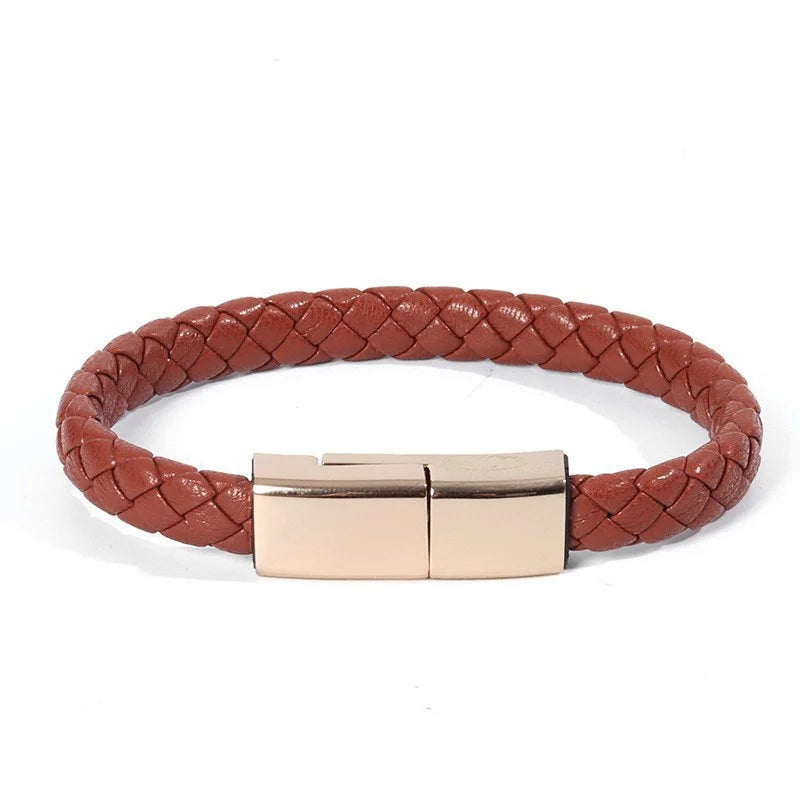 Leather Bracelet Charger – USB Charging Cable & Data Transfer Cord | Braided Portable Cable for iPhone, Samsung, Huawei, Xiaomi