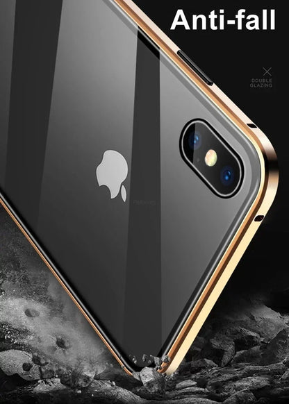 Magnetic tempered glass privacy metal case for iPhone 16 15 14 13 12 XR 11 pro Max 7 8 plus 360 magnet antispy protective cover