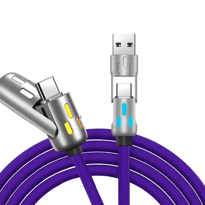 4 in 1 Functional 240W Super Fast Charge USB Type C Liquid Silicone Aluminum Alloy Data Cable For iPhone Huawei Samsung Xiaomi