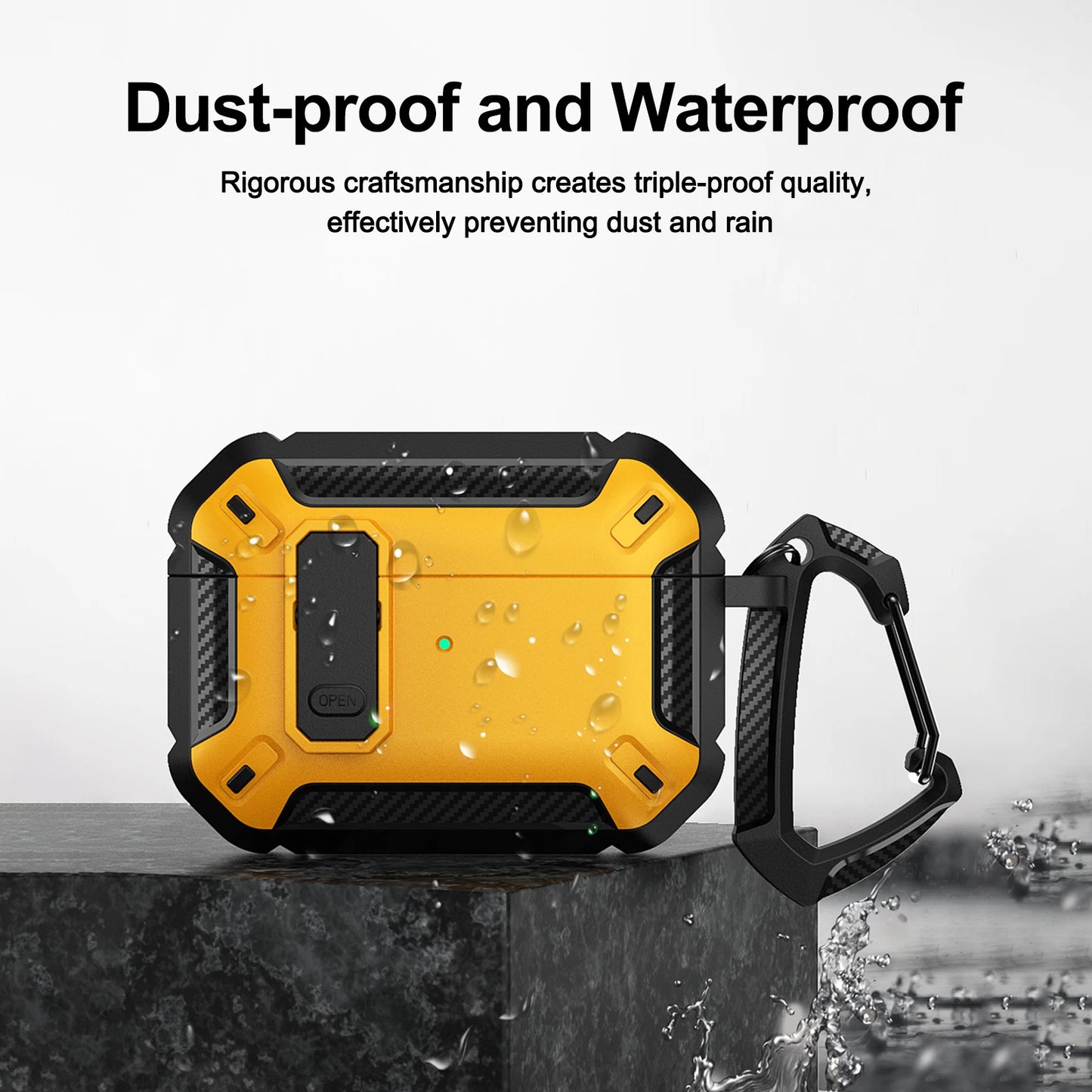 Carbon Fiber AirPods Pro Case – Shockproof Protective Cover with Carabiner & Security Lock | Fits AirPods Pro / Pro 2