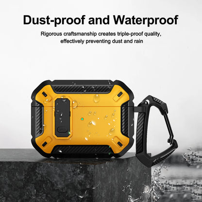 Carbon Fiber AirPods Pro Case – Shockproof Protective Cover with Carabiner & Security Lock | Fits AirPods Pro / Pro 2