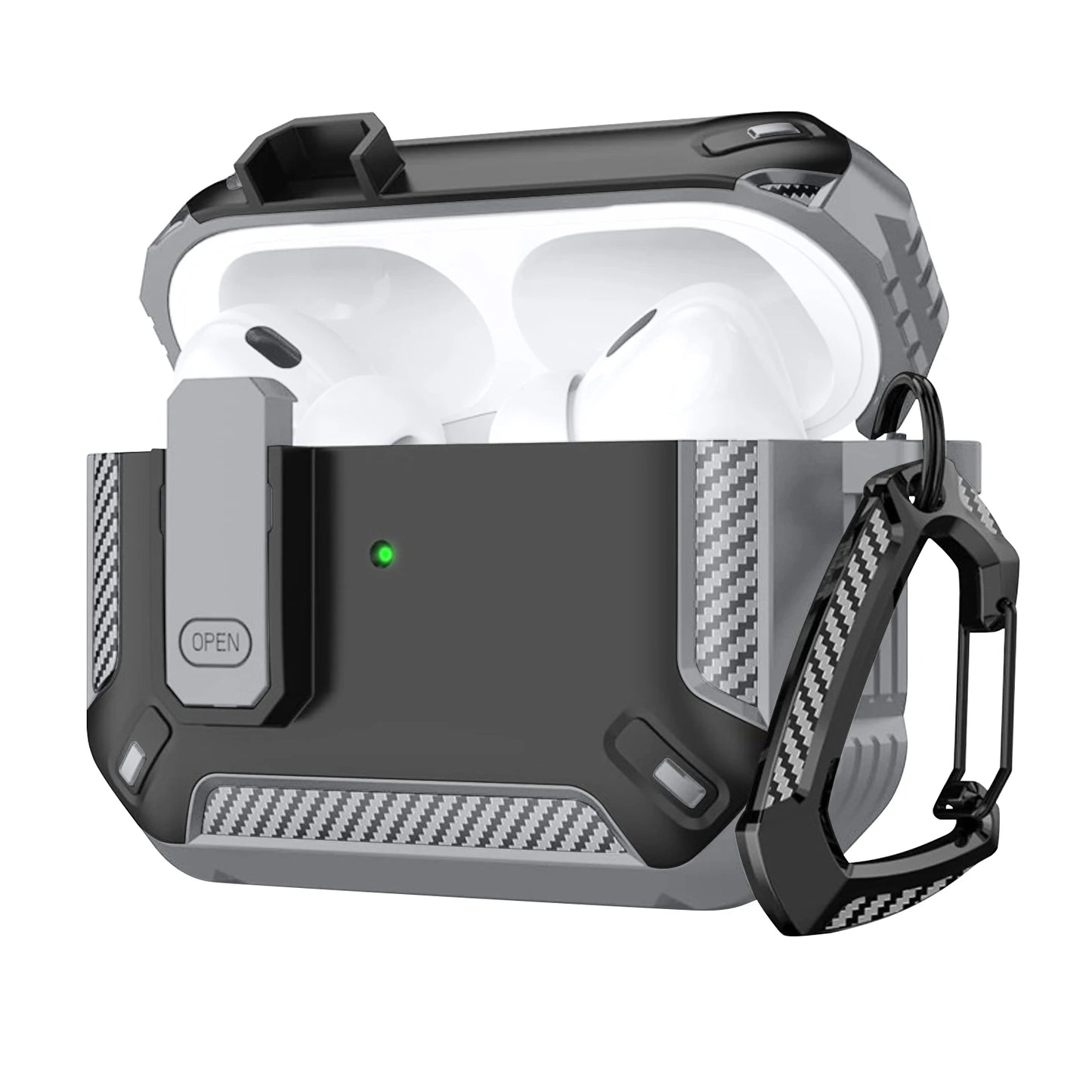 Carbon Fiber AirPods Pro Case – Shockproof Protective Cover with Carabiner & Security Lock | Fits AirPods Pro / Pro 2