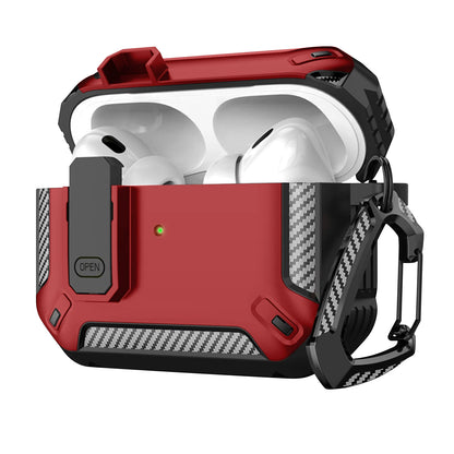 Carbon Fiber AirPods Pro Case – Shockproof Protective Cover with Carabiner & Security Lock | Fits AirPods Pro / Pro 2