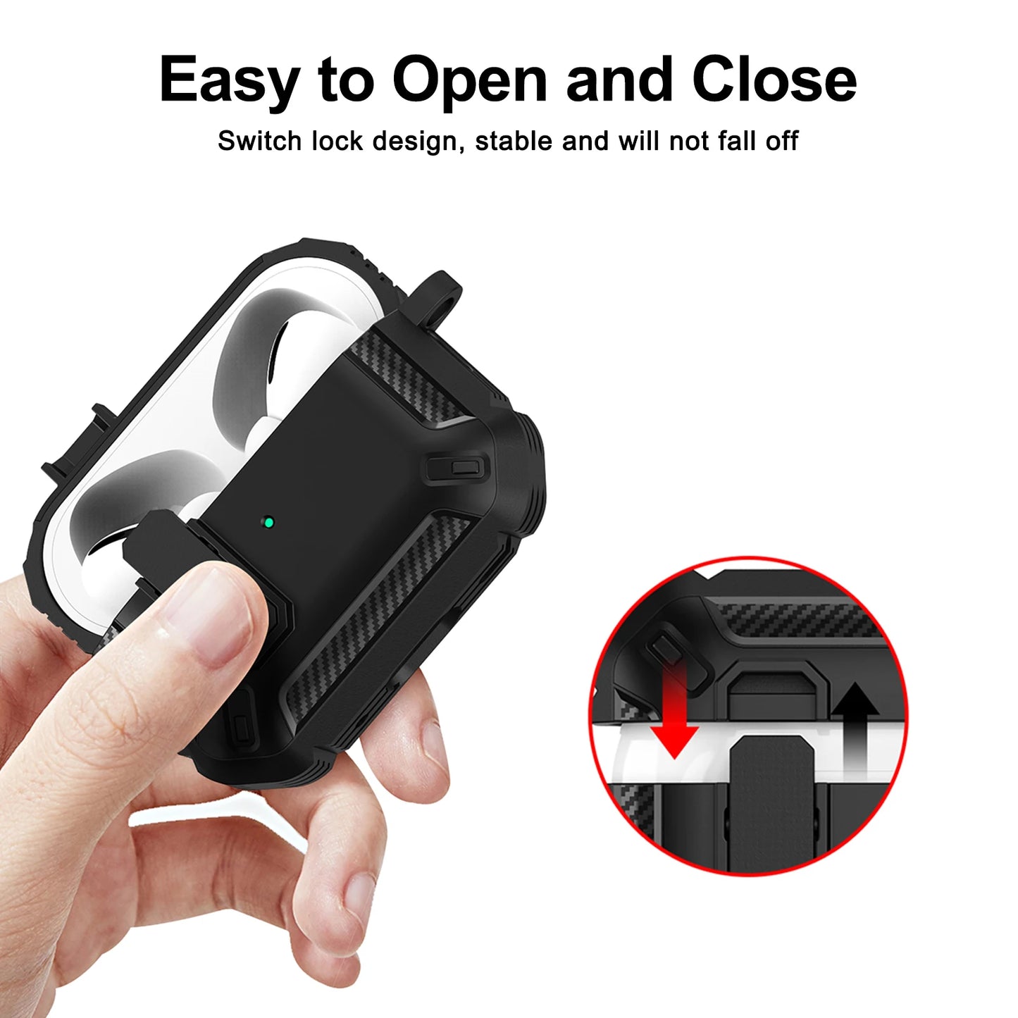 Carbon Fiber AirPods Pro Case – Shockproof Protective Cover with Carabiner & Security Lock | Fits AirPods Pro / Pro 2