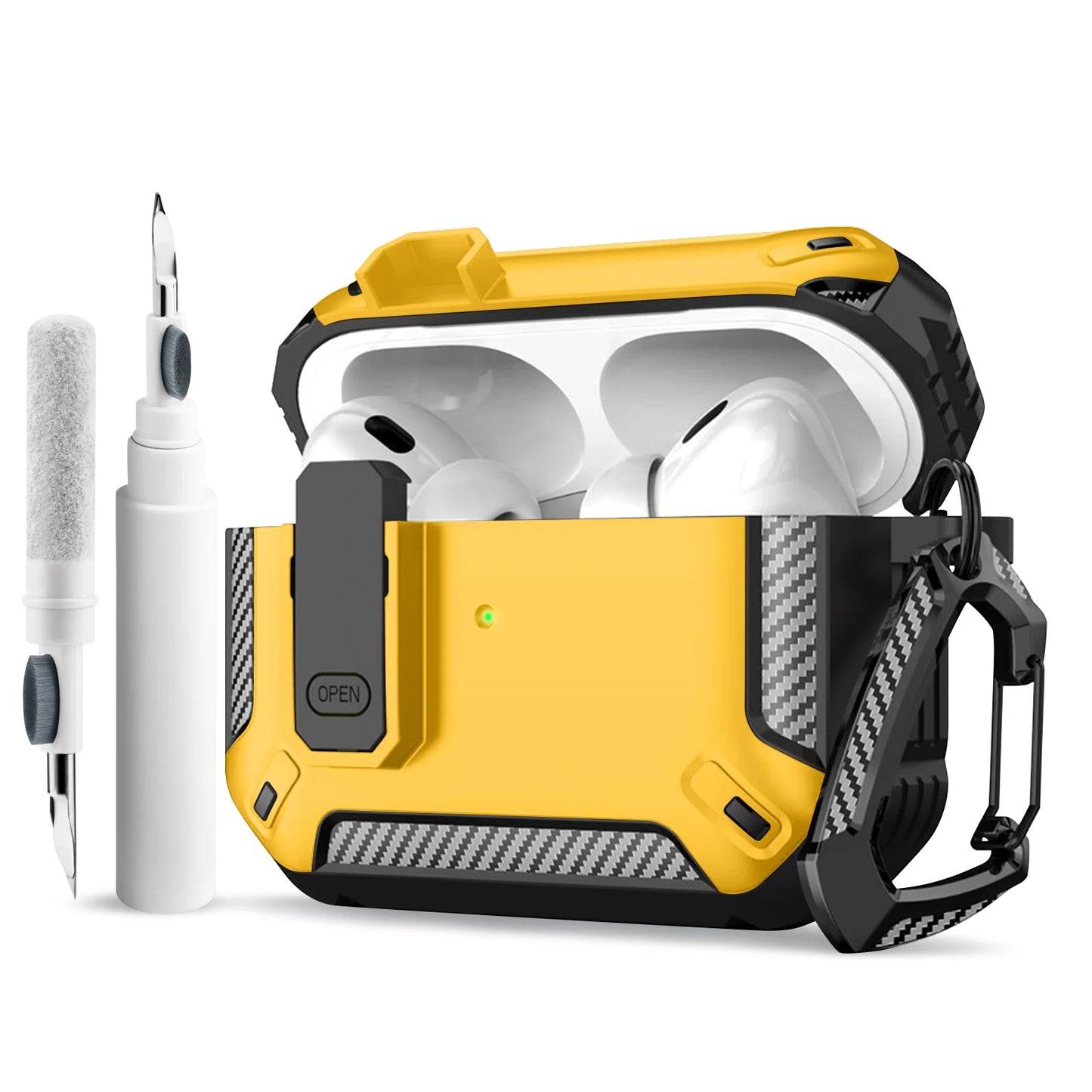 Carbon Fiber AirPods Pro Case – Shockproof Protective Cover with Carabiner & Security Lock | Fits AirPods Pro / Pro 2