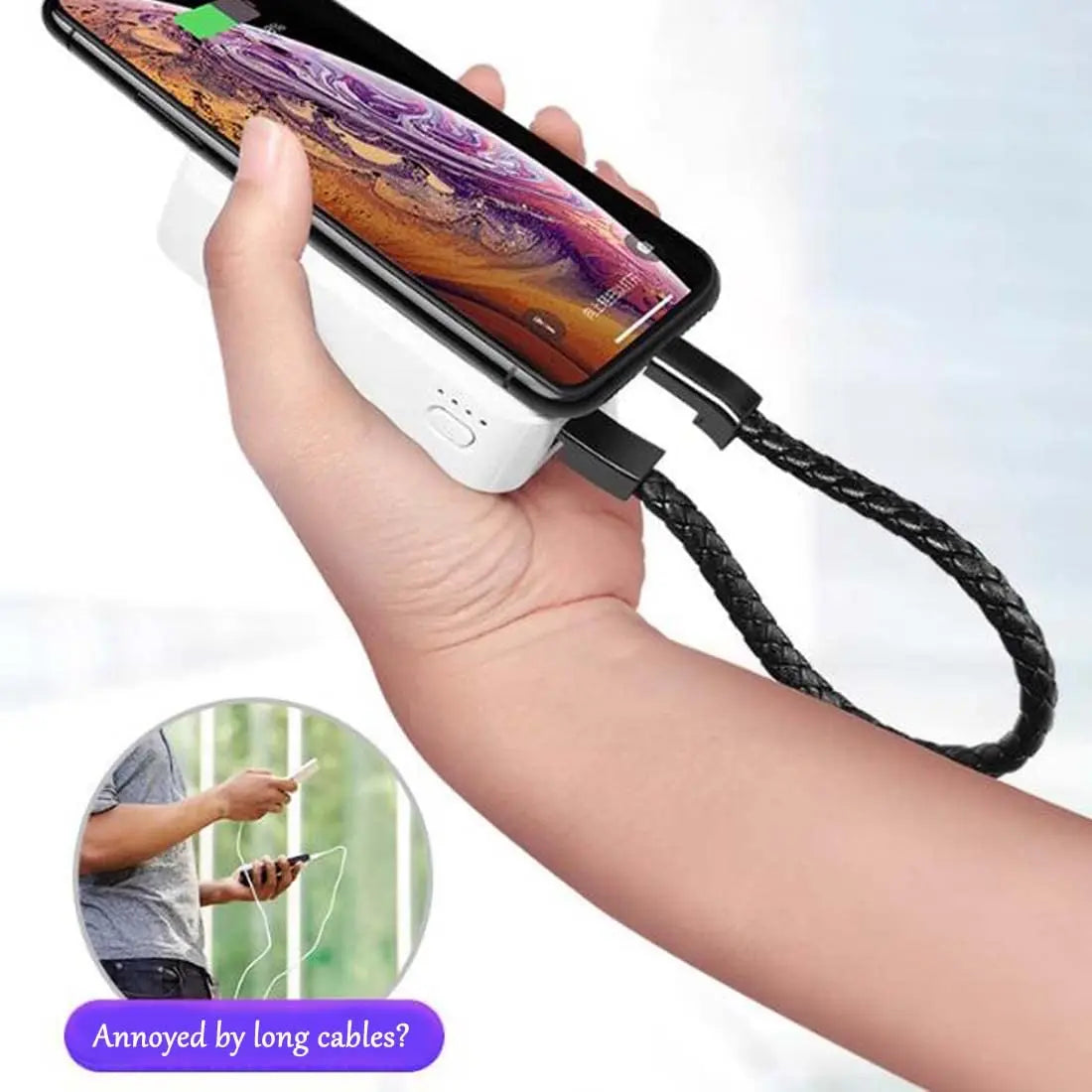 Leather Bracelet Charger – USB Charging Cable & Data Transfer Cord | Braided Portable Cable for iPhone, Samsung, Huawei, Xiaomi