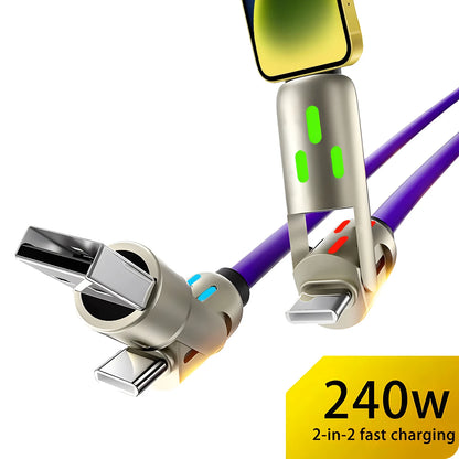 4 in 1 Functional 240W Super Fast Charge USB Type C Liquid Silicone Aluminum Alloy Data Cable For iPhone Huawei Samsung Xiaomi