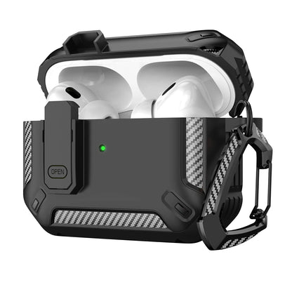 Carbon Fiber AirPods Pro Case – Shockproof Protective Cover with Carabiner & Security Lock | Fits AirPods Pro / Pro 2
