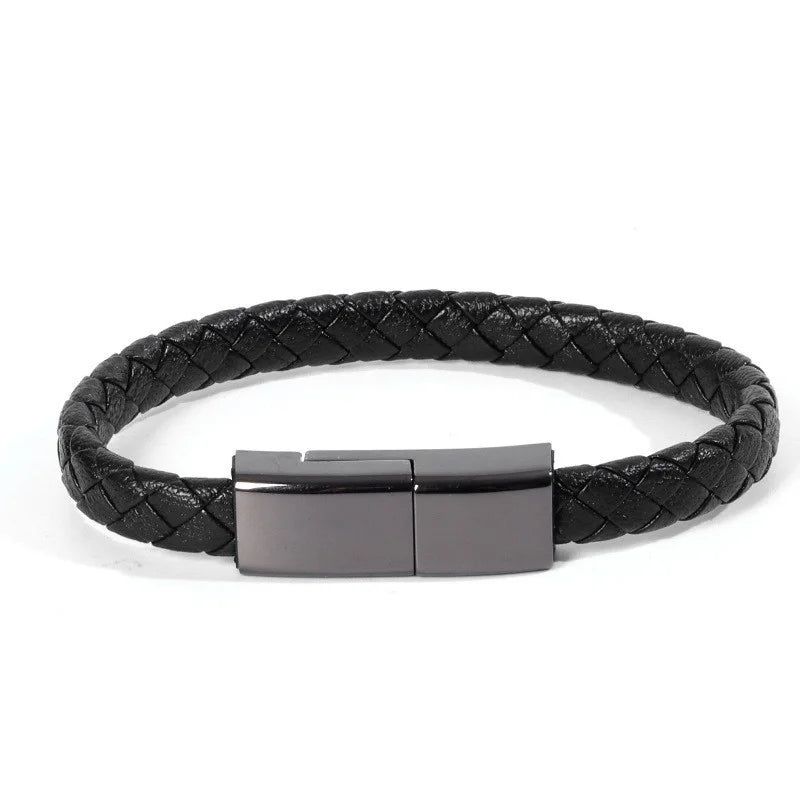 Leather Bracelet Charger – USB Charging Cable & Data Transfer Cord | Braided Portable Cable for iPhone, Samsung, Huawei, Xiaomi