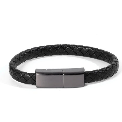 Leather Bracelet Charger – USB Charging Cable & Data Transfer Cord | Braided Portable Cable for iPhone, Samsung, Huawei, Xiaomi