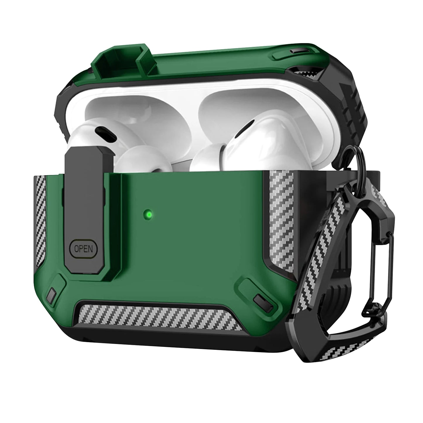 Carbon Fiber AirPods Pro Case – Shockproof Protective Cover with Carabiner & Security Lock | Fits AirPods Pro / Pro 2